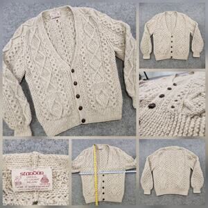 VTG Standún Sweater Mens Medium Wool Aran Cardigan Ireland Hand Knit Standun